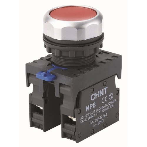 Кнопка управления NP8-10BN/6 без подсветки синяя 1НО IP65 (CHINT) - купить
