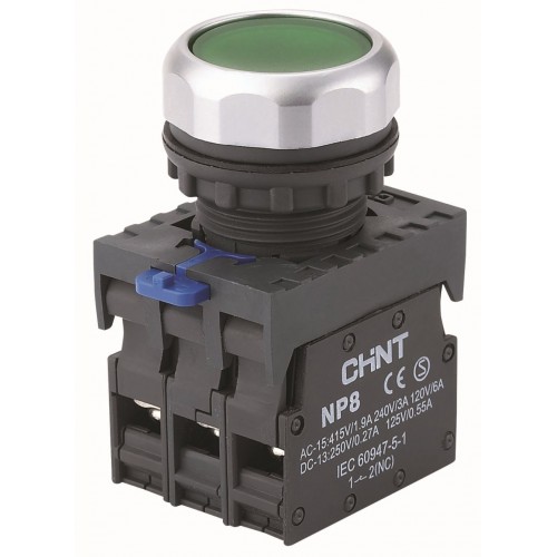 Кнопка управления NP8-11BND/3 с подсветкой , зелёная , 1НО+1НЗ, АС110В-230В(LED) IP65 (CHINT) - купить