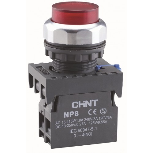 Кнопка выступающая NP8-11GN/4 без подсветки, красная 1НО+1НЗ IP65 (CHINT) - купить