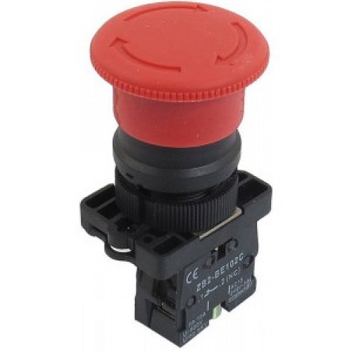 Кнопка управления Грибок, 40мм с самовозвратом NP2-EC42 без подсветки красная 1НЗ IP40 (CHINT) - купить
