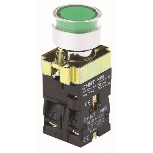Кнопка управления NP2-BW3365 1НО+1НЗ зеленая AC/DC230В(LED) IP40 (CHINT) - купить